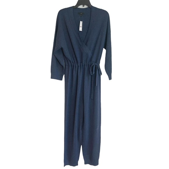 New J. Crew Heather Night Sky Merino Wool Neck Tie Waist Sweater-Jumpsuit M - Picture 8 of 12